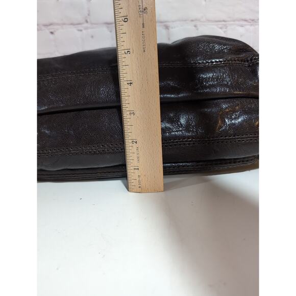 Kate Spade Brown Glossy Leather Shoulder Bag Fold Over Hobo Purse Crossbody - Picture 7 of 15